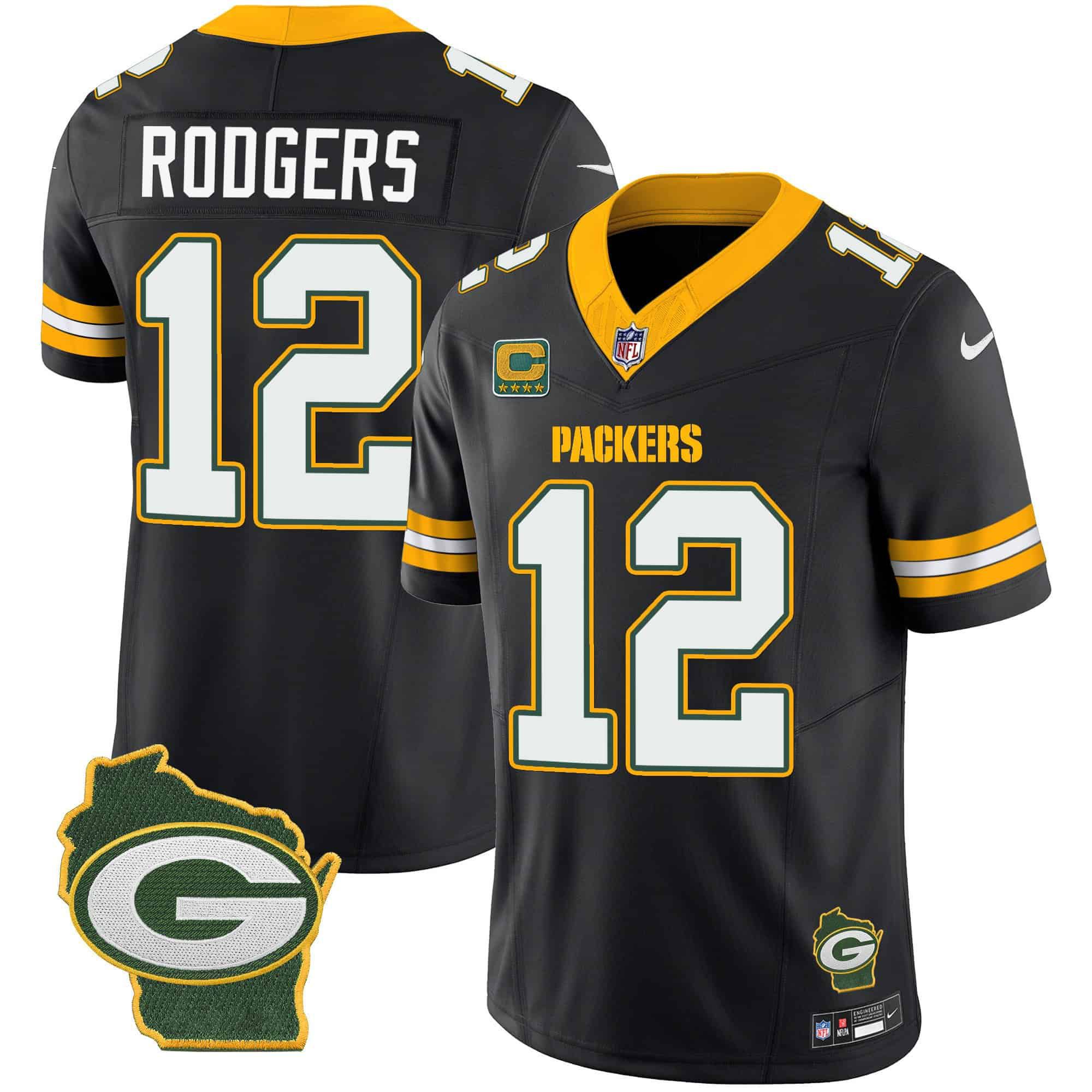 Men Green Bay Packers #12 Rodgers Black 2024 Nike Home Patch Vapor NFL Jersey style 1->indianapolis colts->NFL Jersey